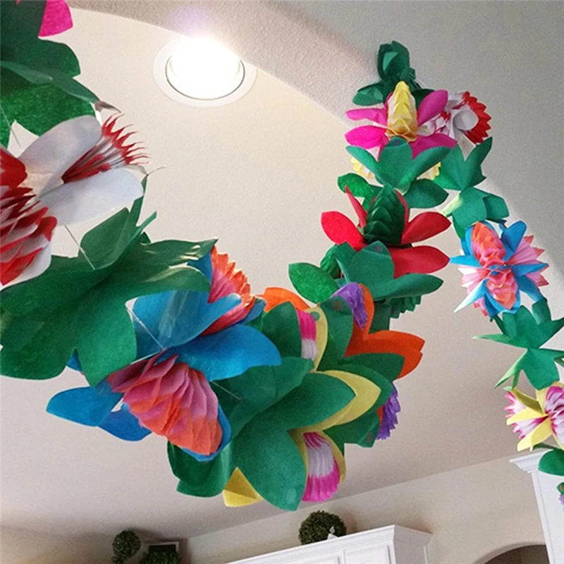 3m Colorful Paper Flower Garland Hawaii Style Garland Banner Tropical Type Birthday Decor Wedding Festival Party Home Decoration (5)