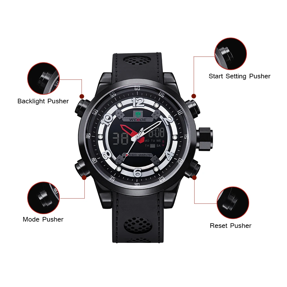 Weide quartz sports wrist watch casual genuine watches waterproof  silicone date digital led clock digital role luxury watch men