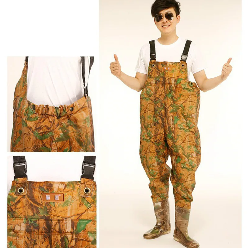 

Men Women Hunting Waterproof Bootfoot Fly Fishing Chest Rubber Waders Wading Boots Suit With Camouflage Pants HW072