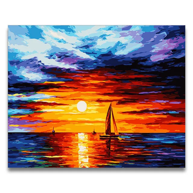 

coloring by numbers Abstract seascape sunrise series pictures paintings sea with colors drawing framed for adults