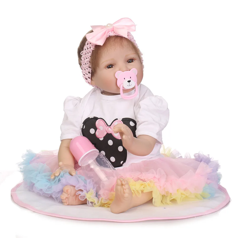 

NPK 55cm Silicone Reborn Baby Doll kids Playmate Gift For Girls Baby Alive Soft Cloth body Toys For Bouquets Doll Bebe-Reborn