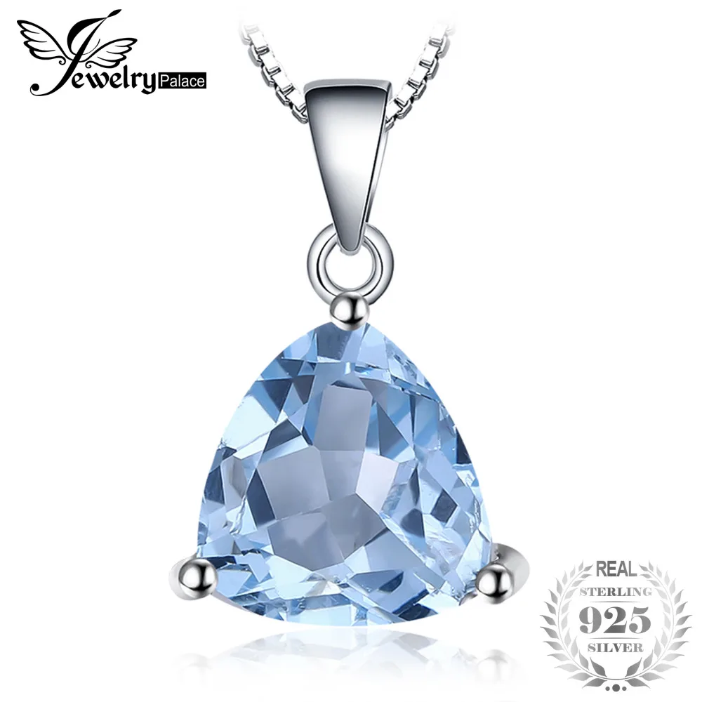 

JewelryPalace Trillion 2.4ct Natural Sky Blue Topaz Birthstone Pure 925 Sterling Silver Solitaire Pendant For Women 45cm Chain