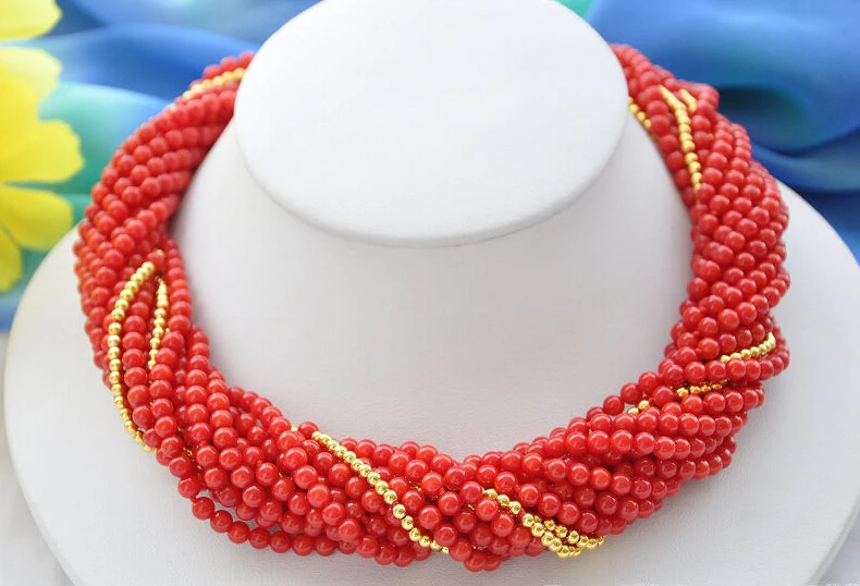 

1009 10strands natural red coral bead NECKLACE