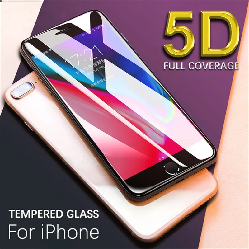 

5D Edge Full Cover Tempered Glass Film for iPhone X 8 7 Plus Curved Screen Protector For iPhone 6 6S Plus 9H Hardness HD Film