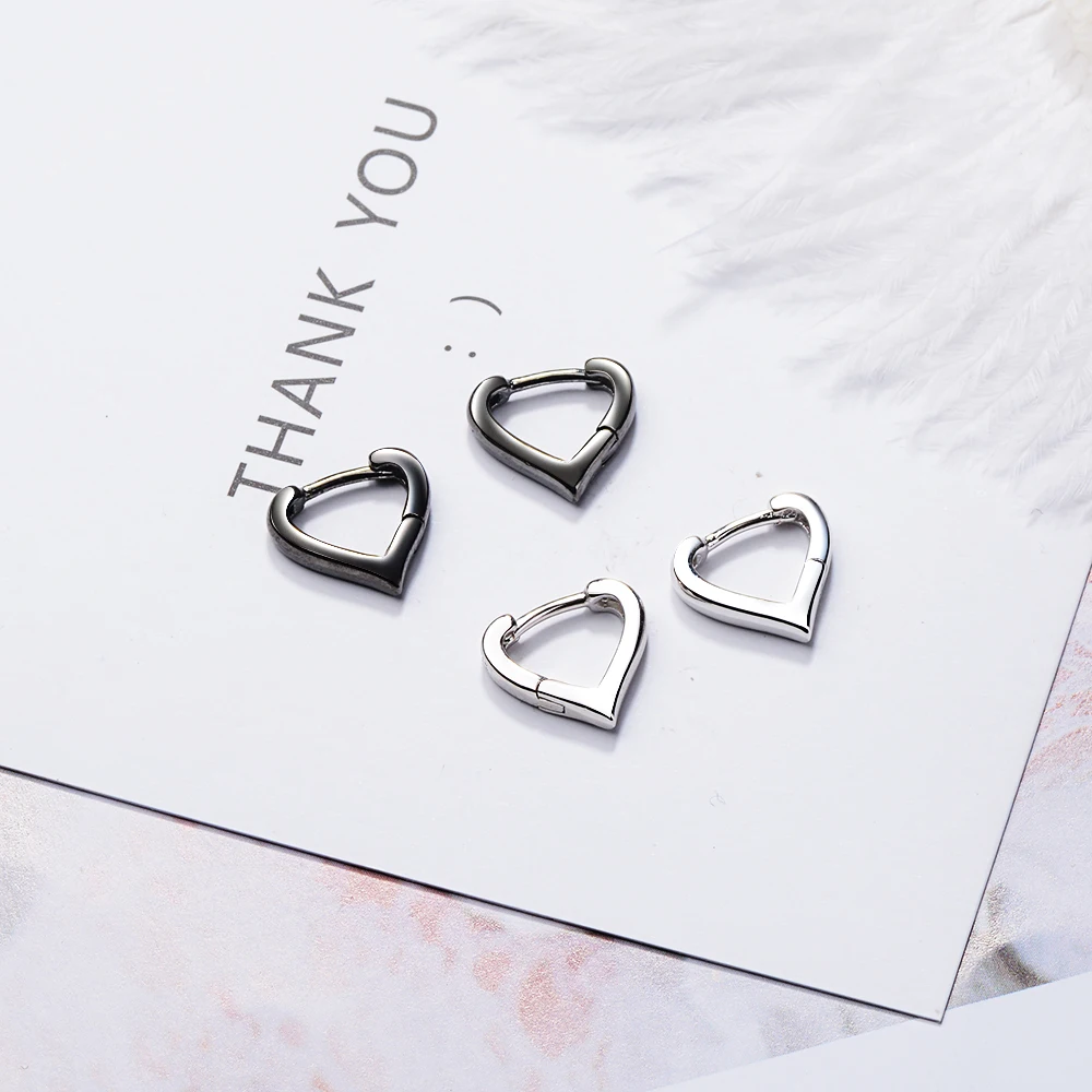 Classic Authentic 925 Sterling Silver Tiny Heart Shape Hoop Earrings for Women Sterling Silver Jewelry