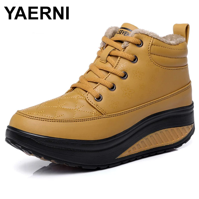 

YAERNI 2018 New Women Slimming Winter Warm Casual Shoes Design Short Plush Snow Ankle Boots Swing Platform Shoes E517