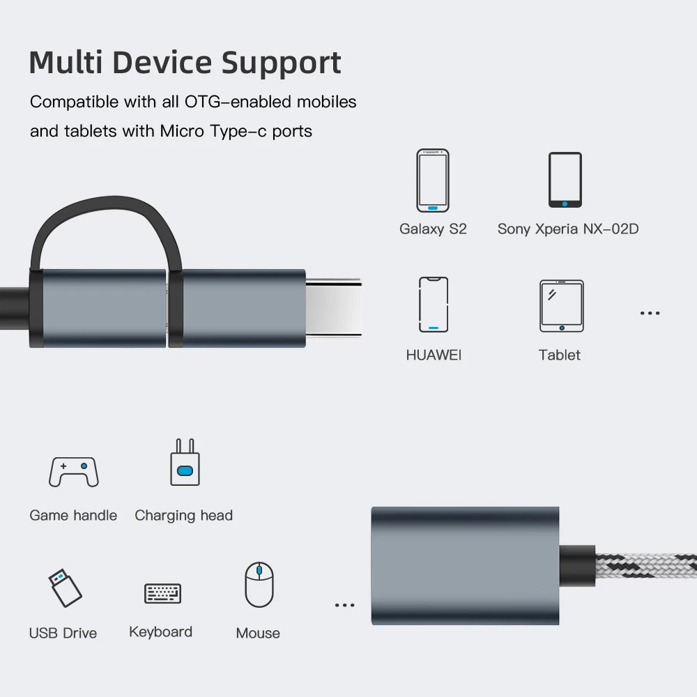 2 в 1USB адаптер для телефона type-C Micro USB штекер к USB 3,0 интерфейс Женский OTG Кабель-адаптер для samsung USB C провод для быстрой зарядки