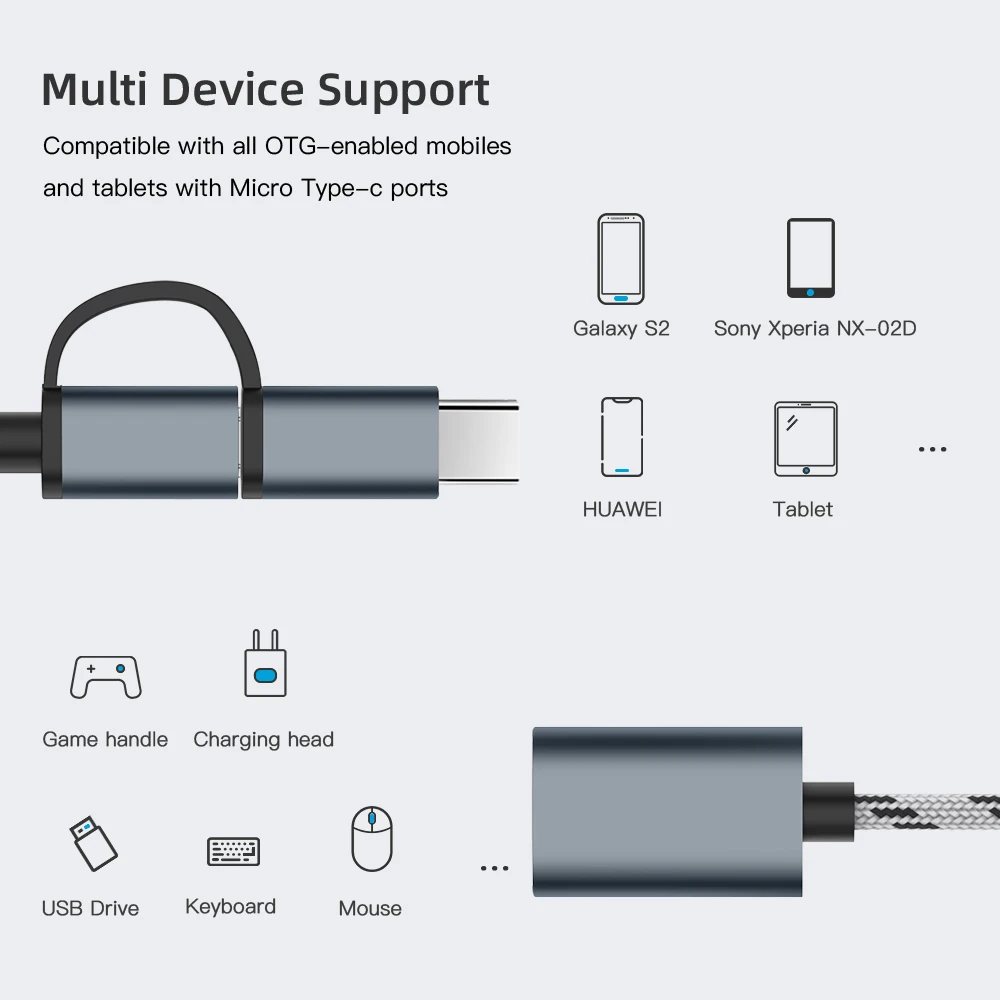 2 in 1 Type-C Male +Micro USB Male To USB 3.0 Interface Female OTG Adapter Cable Fast Transfer Date Cable For Android Samsung S8