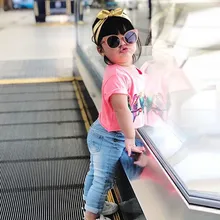 2 шт./компл. летнее платье для маленьких девочек, футболка с короткими рукавами Топы и джинсы костюмы Повседневное Комплекты одежды