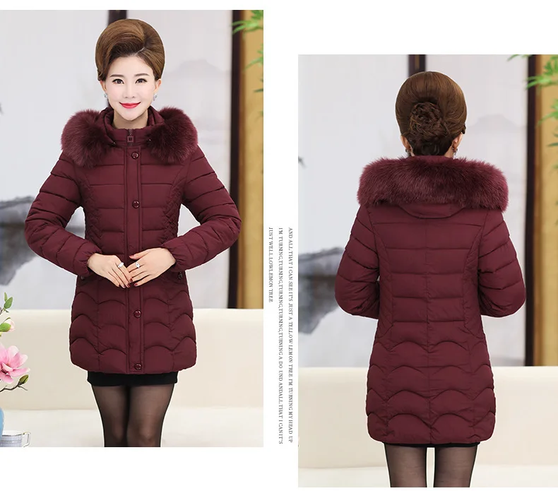 Jacket Old Womens Winter Long Parka Cotton Padded Jackets Fake Fur Collar 2018 Korean Aged Ladies Thick Coat Plus Size 5XL CH598 (4)