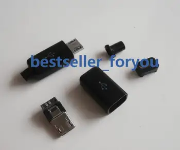 

50Pcs Micro USB 5 Pin Type-B Male 4-Piece Solder Connector Plug Black Cover