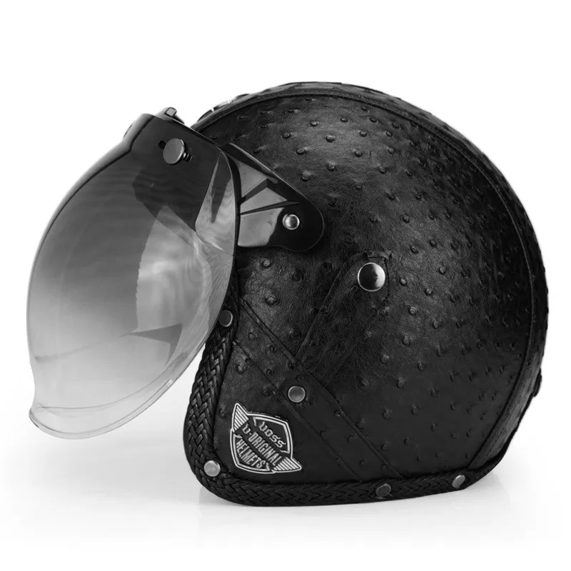 VOSS мотоциклетный шлем для мотокросса, винтажный шлем для скутера, кожаный шлем для мотокросса, ветрозащитные шлемы с открытым лицом