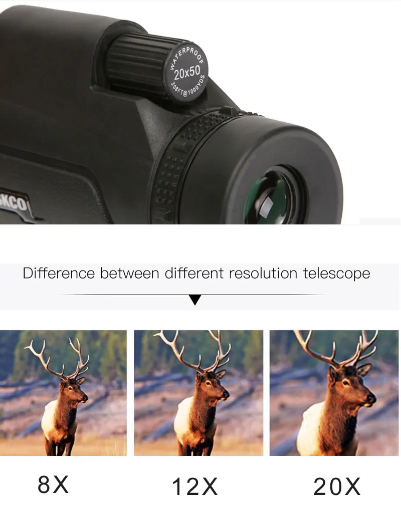Monocular 20x50 binóculos poderosos zoom de alta