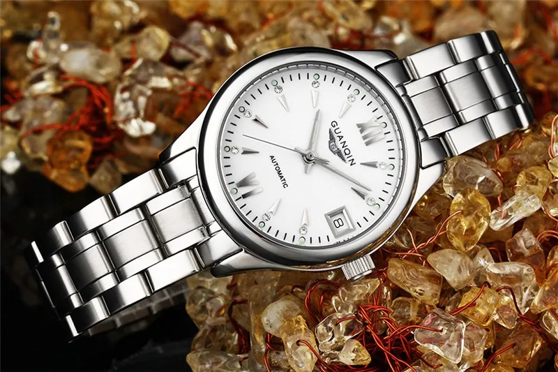 Womens Watches GUANQIN Date Luminous Rainstone Automatic Watch Waterproof Mechanical Watch Brand Luxury Stainless Steel Back (22)