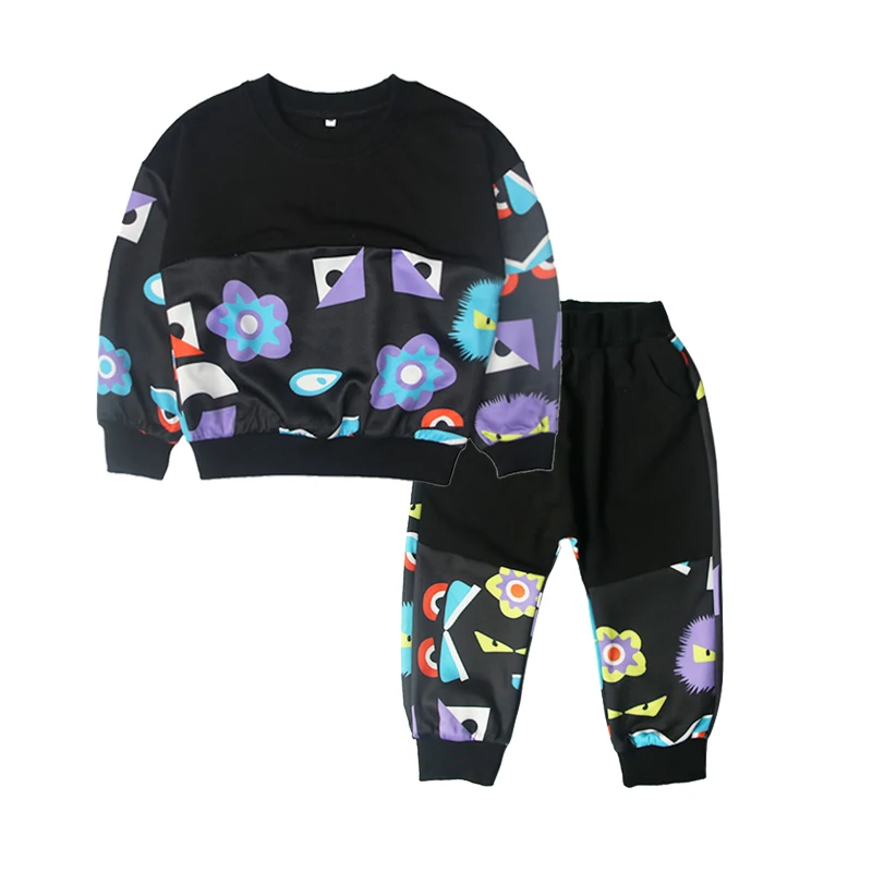 

BINIDUCKLING Free Shipping Children's Clothes Set Spring Autumn Kids Boys Cartoon Print Long Sleeve Boys Outfits Tracksuit