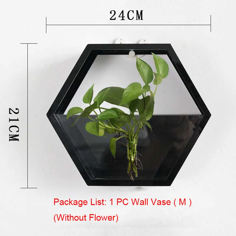 Простая Современная Шестигранная настенная ваза настенный маленький рыбный горшок настольное суккулентное растение гидропонный цветочный горшок креативный домашний декор - Цвет: Black M