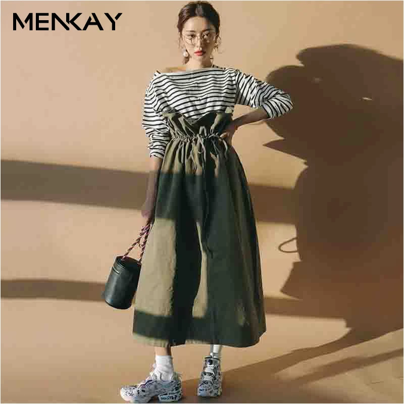 [MENKAY] лето хит продаж 2018 новая модель однотонная высокая талия шнуровка свободный