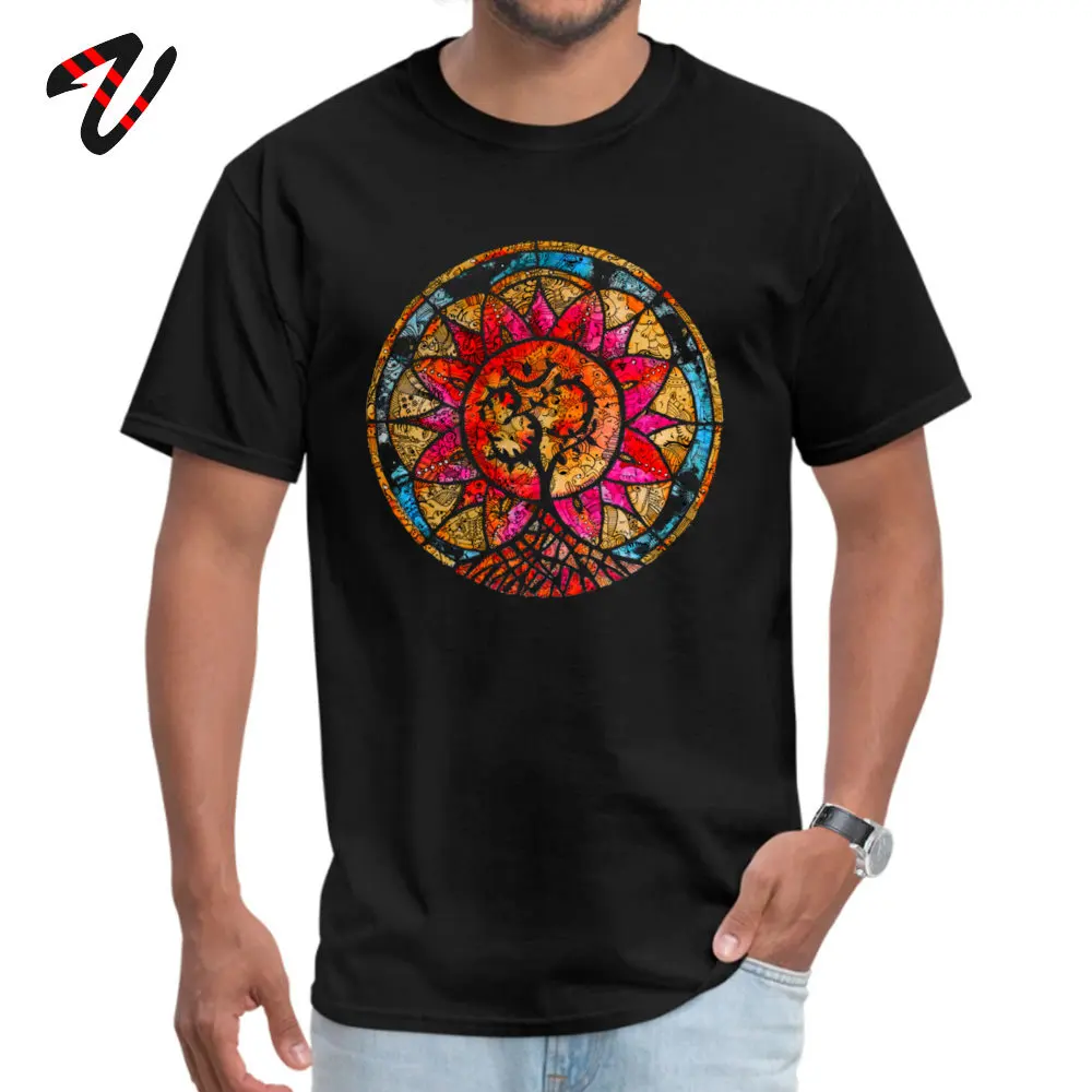  Men T-Shirt Tree of Life Mandala Printed Tops T Shirt Pure Cotton O-Neck Short Sleeve Casual Tee Shirt Summer/Autumn Tree of Life Mandala10957 black