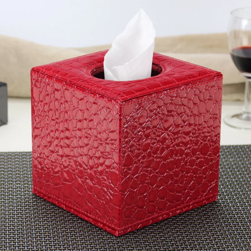 

NEWYEARNEW Square Leather Tissue Box For Car Antique Noble Tissue Case Home Decoration Storage Tissue Holder Wedding Gift