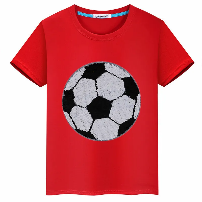 Взрывные модели, двусторонняя футбольная детская одежда с блестками, новая летняя футболка с короткими рукавами для мальчиков - Цвет: Красный