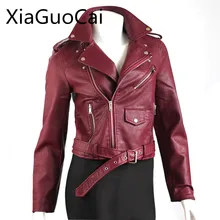 Fashion Waterproof Leather Women Jackets Long Sleeve Zip Turn-down Collar Overcoat Thick Spring and Autumn Coats Z503 35