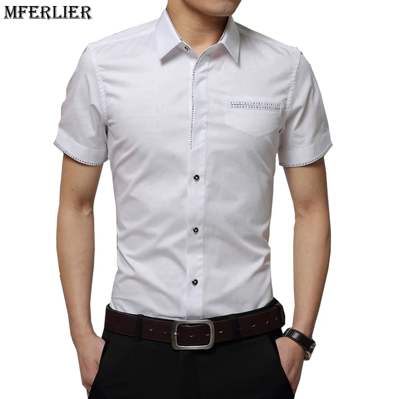 MFERLIER plus size 6XL summer men casual shirts formal cheap Hipster