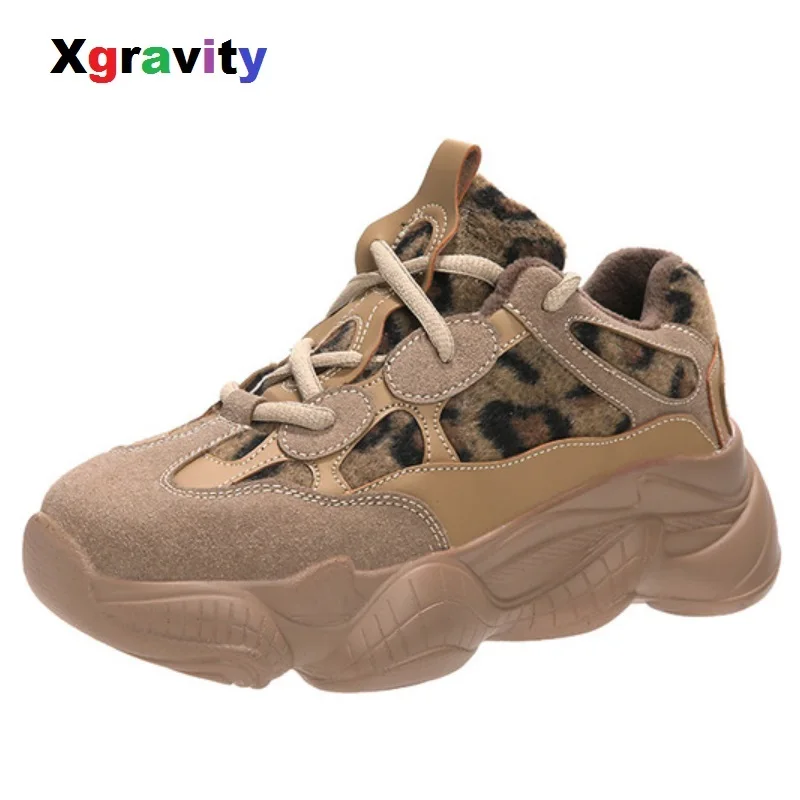

Xgravity 2019 Women Casual Cow Suede Leopard Shoes Warm Winter Woman Leisure Flat Sneakers Comfortable Student Shoes Female 308