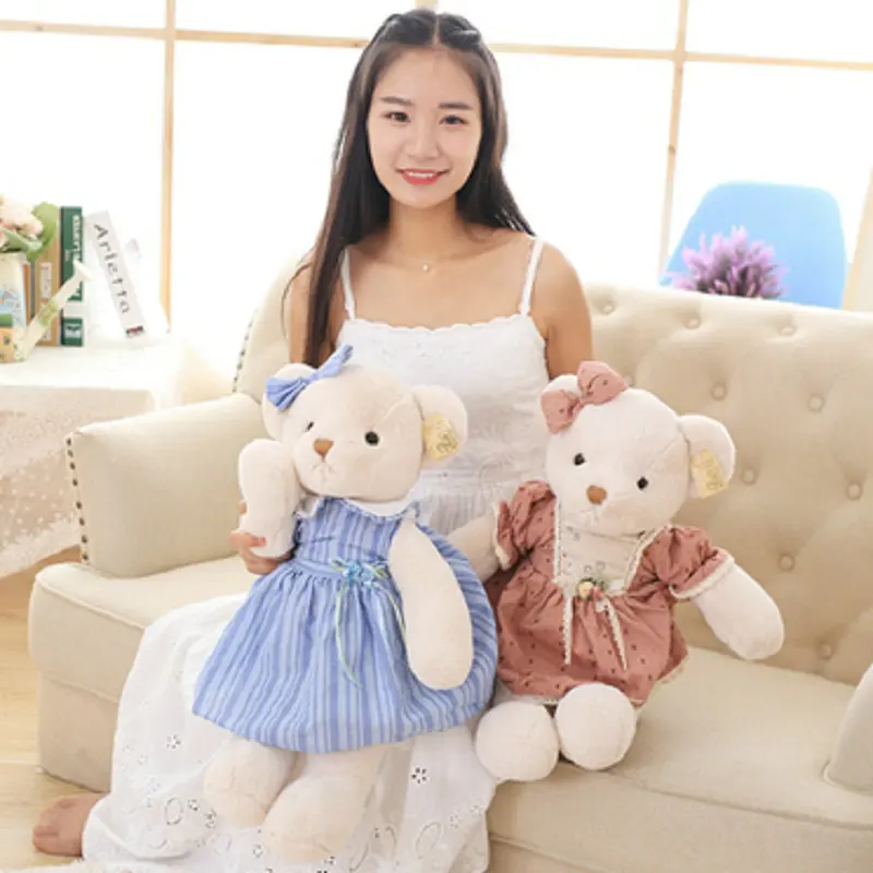 

brown bear cloth doll stuffed plush doll baby 45/65cm Cute New Style Dress Bear Plush Toys Girl birthday gift beige/blue/pink