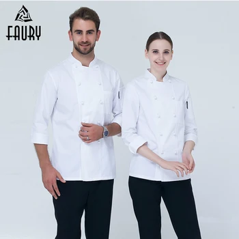 

High Quality Chef Uniform Long-sleeved Double Breasted Kitchen Bakery Sushi Restaurant Workwear Chef Jacket with Two Pockets