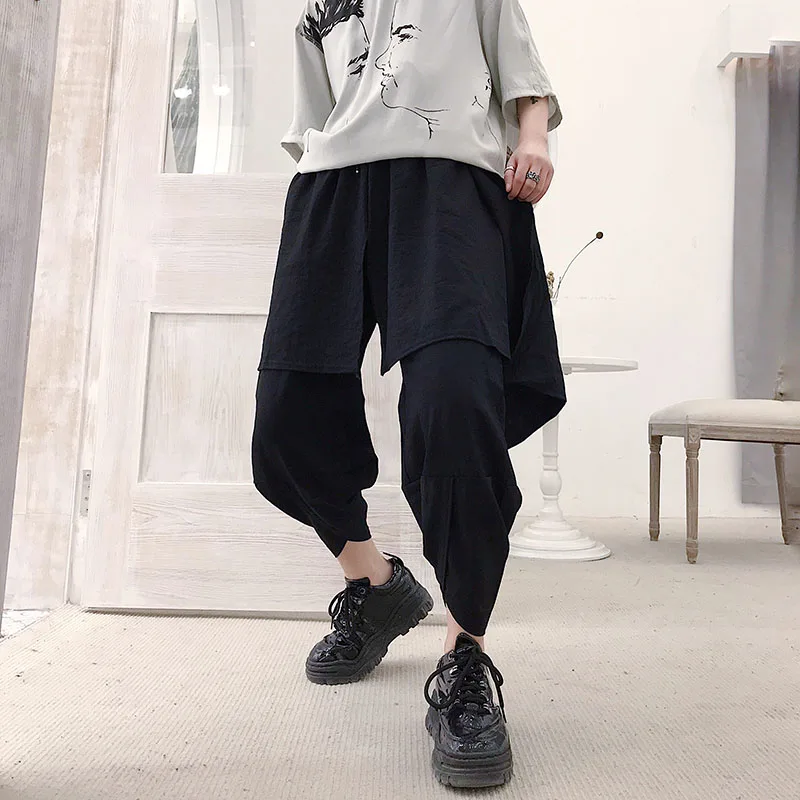 

Men Cotton Linen Loose Casual Breathable Pant Punk Gothic Streetwear Hip Hop Harem Pant Male Fashion Black Trousers