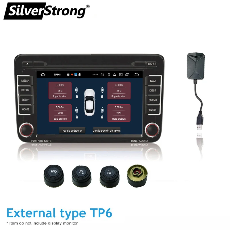  Sistema de Monitoreo de presión de neumáticos con USB TPMS de 4 sensores de temperatura para Androi
