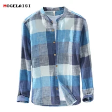 Бренд плед рубашки для мужчин Модная льняная хлопковая рубашка с длинными рукавами удобная мягкая мужская осенняя одежда высокого качества 731