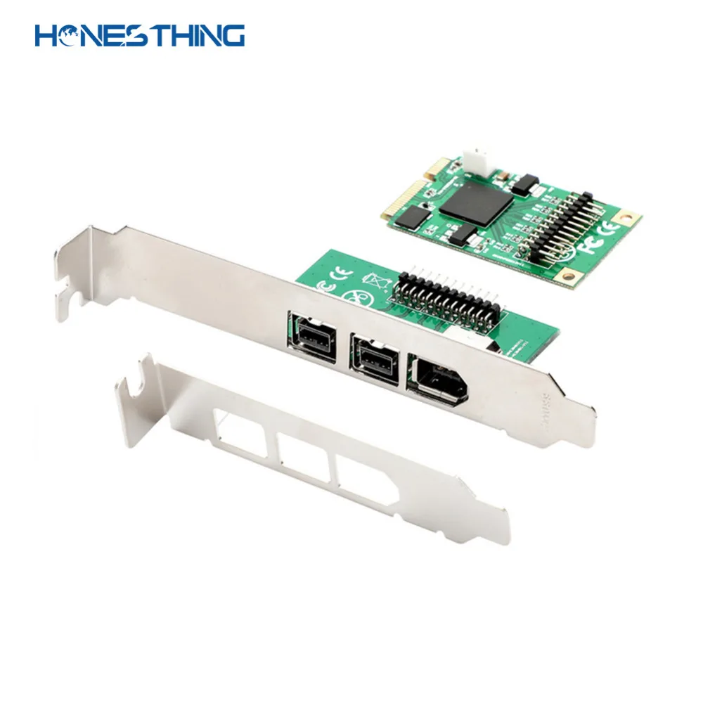 HonesThing Mini PCI Express Combo 2x 1394b + 1x 1394a Ports Firewire Mini PCIe Controller Card Support Low Profile Bracket 5