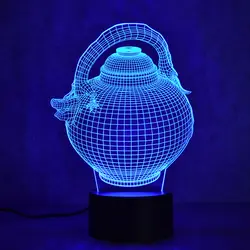 Творческий 3D Led визуальное ночник красочные Изменяемая градиент моды Скульптура светильники USB кувшин чайник настольная лампа подарок