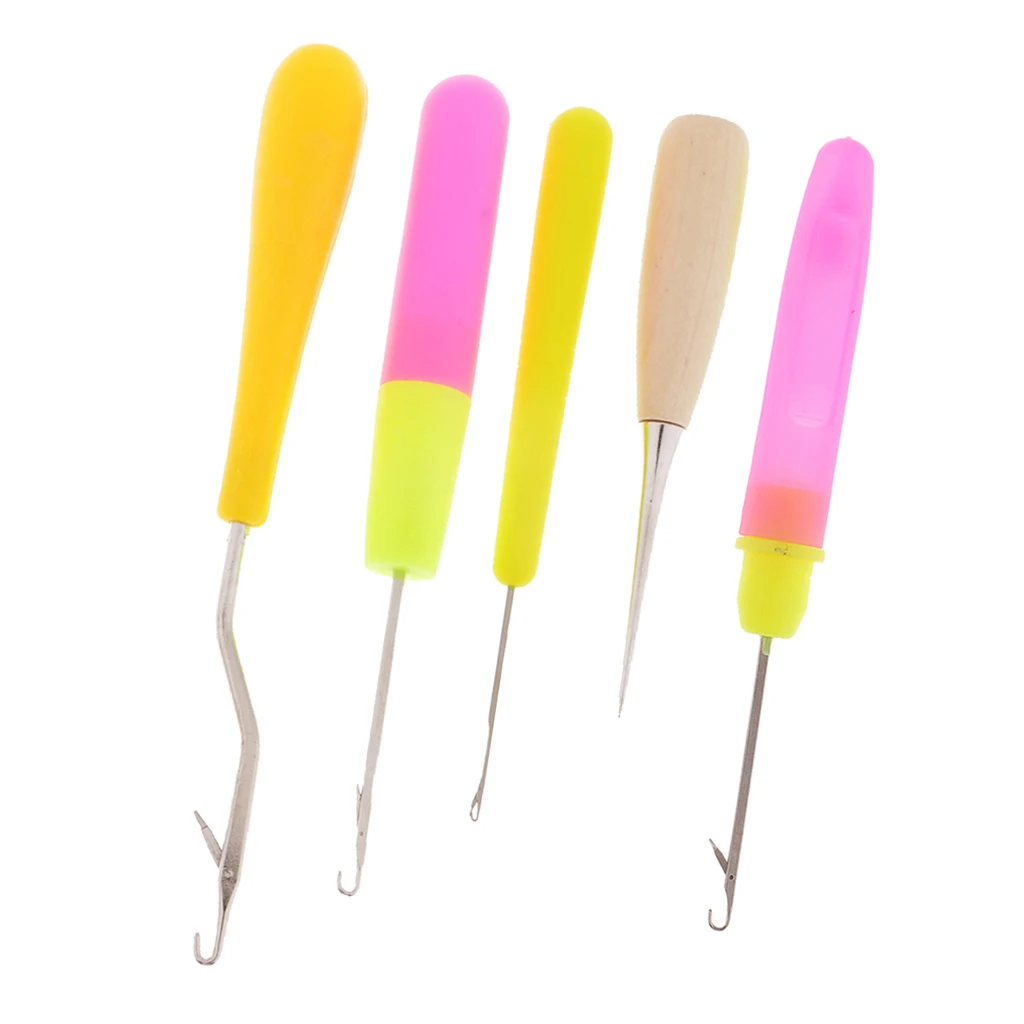 5pcs Wood/Plastic Crochet Latch Hooks Lock Needles Awl for Hair/Micro Braid