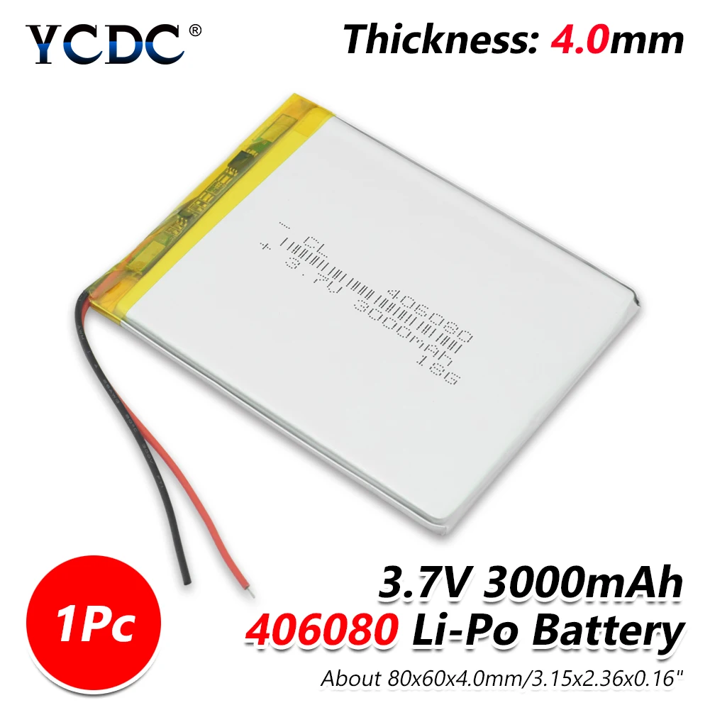 1/2/4 шт 3,7 V 3000mAh литий-полимерный аккумулятор li-Po Перезаряжаемые Батарея 406080 для планшета gps Мощность банк высокое качество - Цвет: 1 x Battery