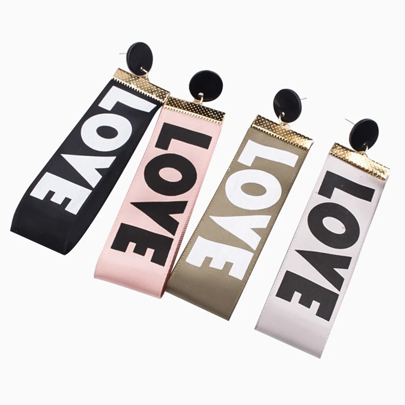 

Fashion Korean English Alphabet Love Earrings Letter Love Fabric Ribbon Tape Long Tassel Stud Earrings For Valentine's Day Gift