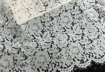 

150cm Wide White French Chantilly lace fabric Delicate flower Eyelash lace trim Diy Wedding bridal Sewing Applique 1.5meter/lot