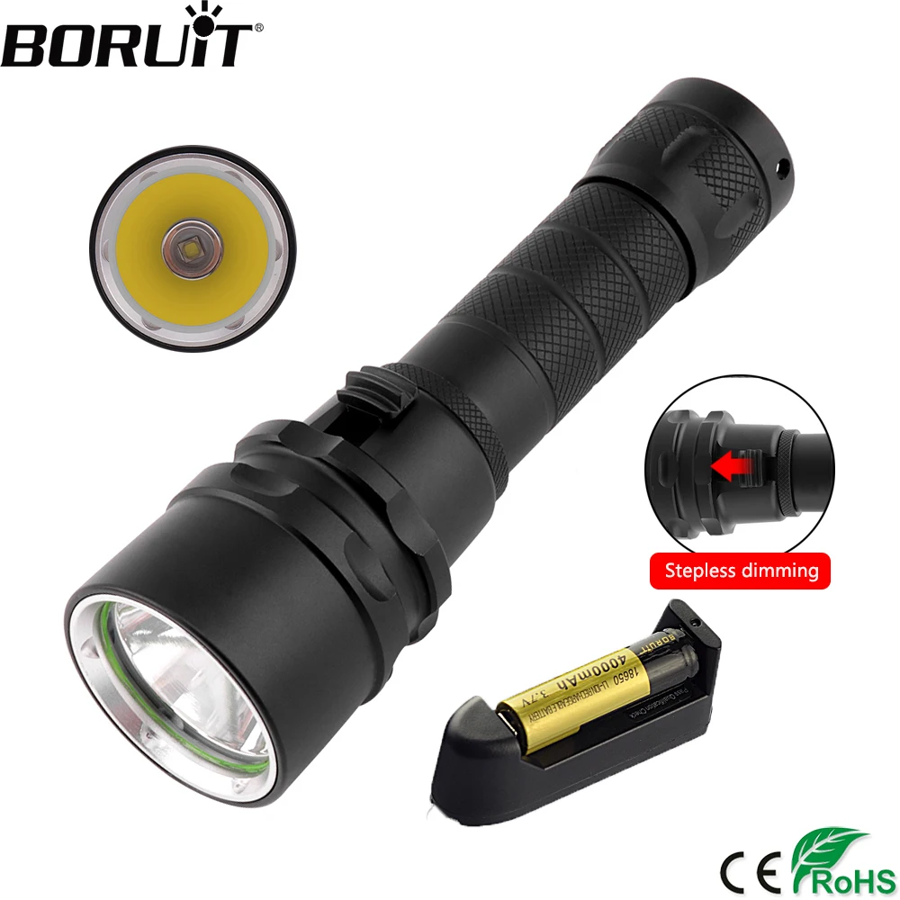 Beste BORUiT 2000LM T41 XM L2 U2 LED Duiken Zaklamp Onderwater 60 M Torch Traploos Dimmen Lantaarn Duiker Lamp door 18650 batterij