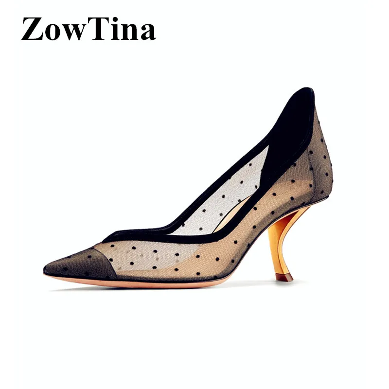 

Sexy Pointed Toe Women Dress Pump Summer Mesh Shallow 7cm High Heels Wedding Shoes Woman Formal Party Creepers Zapatos Femmes