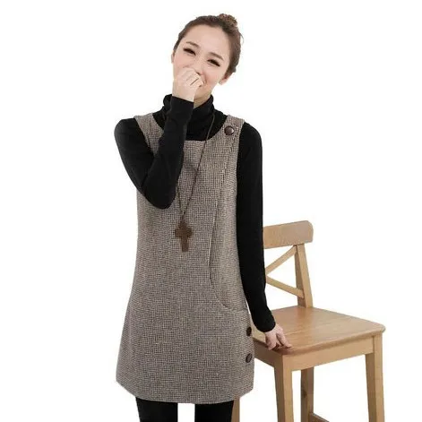 Vestido De Invierno Mujer Otoño Mujer Moda Femenina Botones Laterales Bolsas Cierre Cremallera Una Pieza Sin Mangas Tanque De Lana Vestidos A Cuadros Dress Shoe Bag Bag Wheelbag Shell Aliexpress
