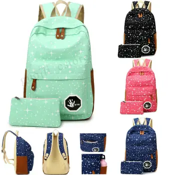 

NoEnName 2Pcs/Set Backpack Women Girls Large Canvas Travel Bookbags School Bags Shoulder School Rucksack for Teenage Girls Hot