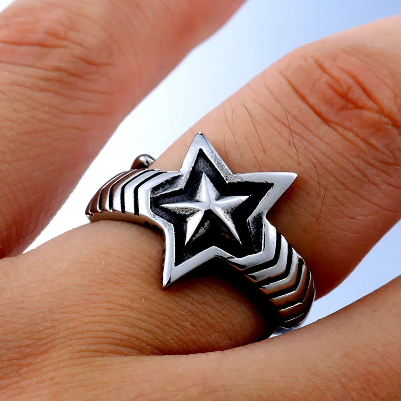 Beier stainless steel Fashion Mcllroy adjustable Five-pointed star ring for man open Jewelry BR8-443