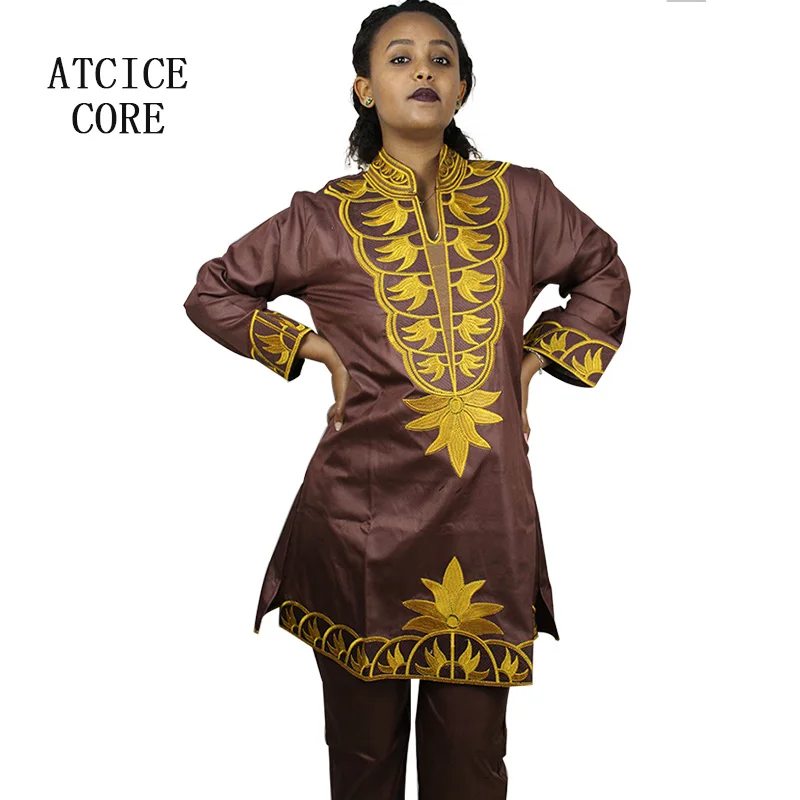 

AFRICAN DRESSES FOR WOMEN Not bazin material soft silk material embroidery design top with pants DP80