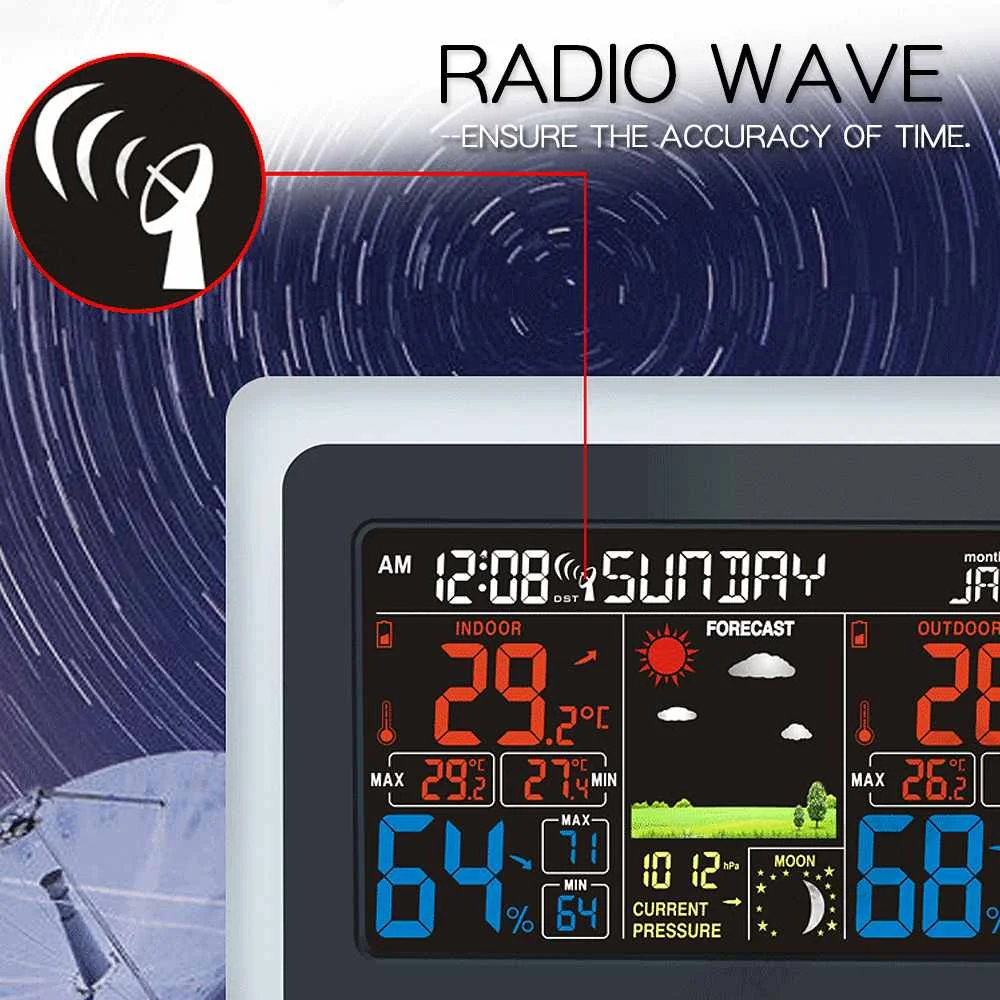 ЖК-цифровая настенная метеостанция, радио, волнистые часы для внутреннего и наружного измерения температуры, влажности, давления, погоды ветра