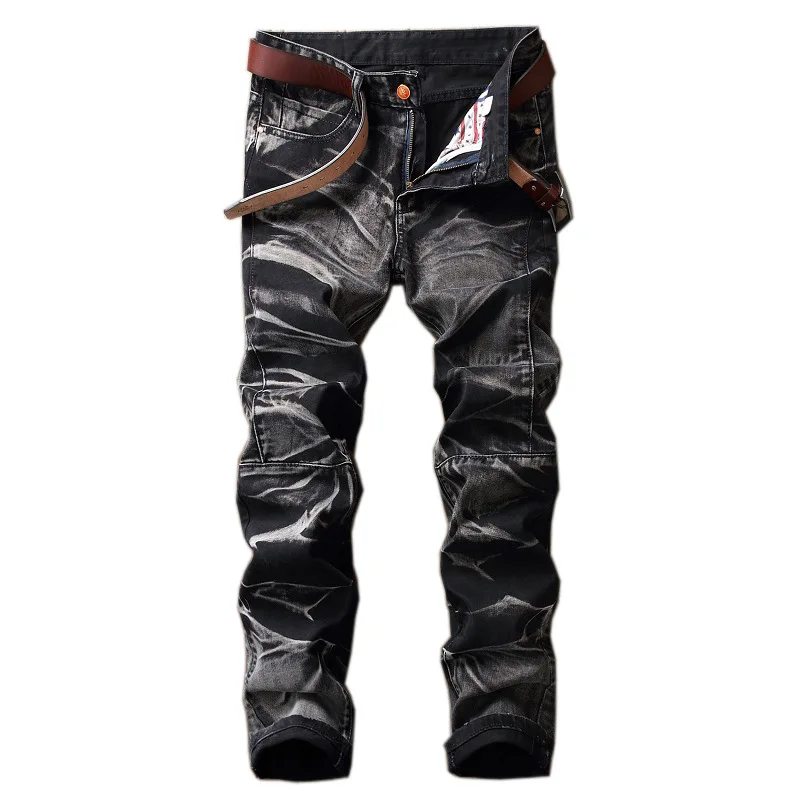 Новые Брендовые мужские зимние дизайнерские модные обтягивающие байкерские повседневные джинсы прямые мотоциклетные джинсы мужские рваные джинсовые брюки