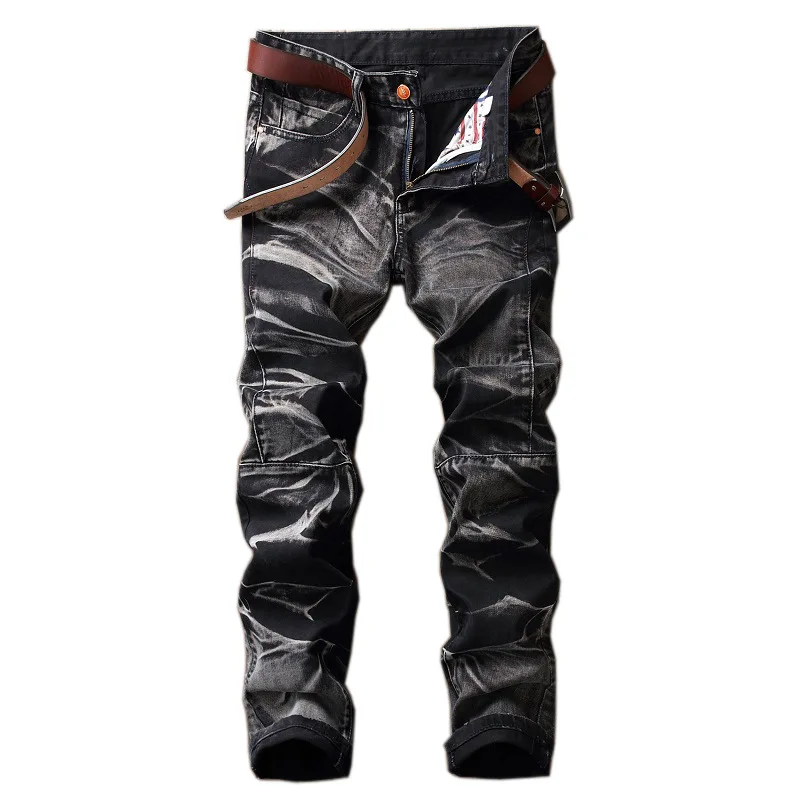 New Brand Mens Snow Designer Fashion Slim Skinny Moto Biker Casual Jeans Straight Motorcycle Jeans Men Destroyed Denim Trousers