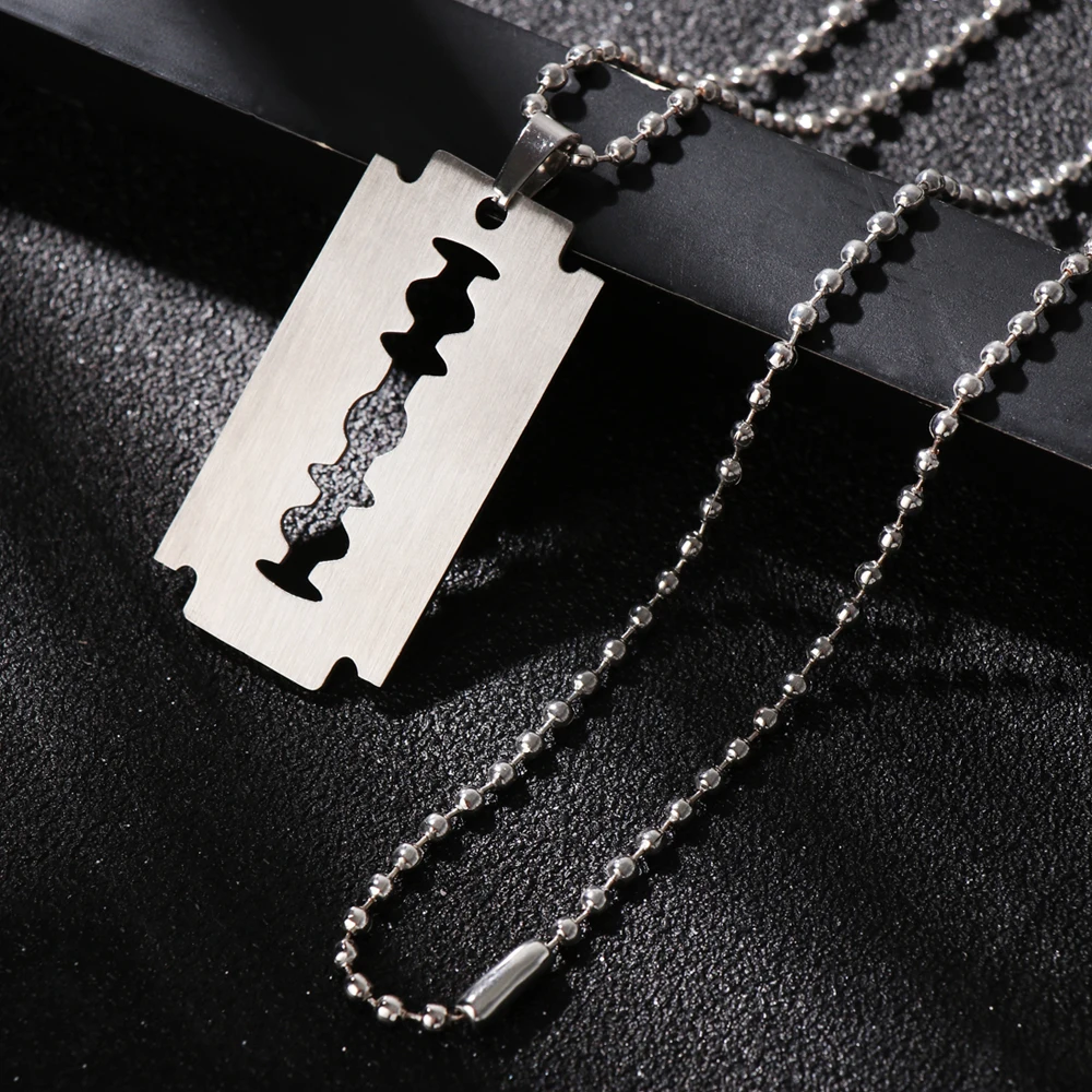 

1 Pc Unisex Stainless Unique Steel Razor Blade Shaped Pendant Hip Hop Dog Tag Necklace Brand New Pendant