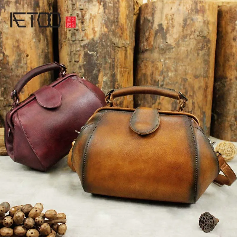 

AETOO 2018 new retro first layer cowhide leather zipper three-dimensional fashion handbag diagonal shoulder bag female
