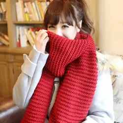 2019 пара зима сплошной цвет шерстяной шарф, Женский вязаный толстый Осень и зима теплый длинный шарф